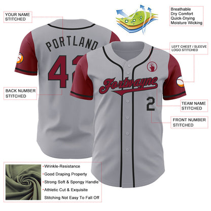 Custom Gray Crimson-Black Authentic Two Tone Baseball Jersey - Sky-Custom