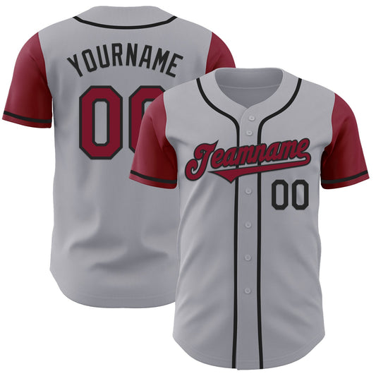 Custom Gray Crimson-Black Authentic Two Tone Baseball Jersey - Sky-Custom
