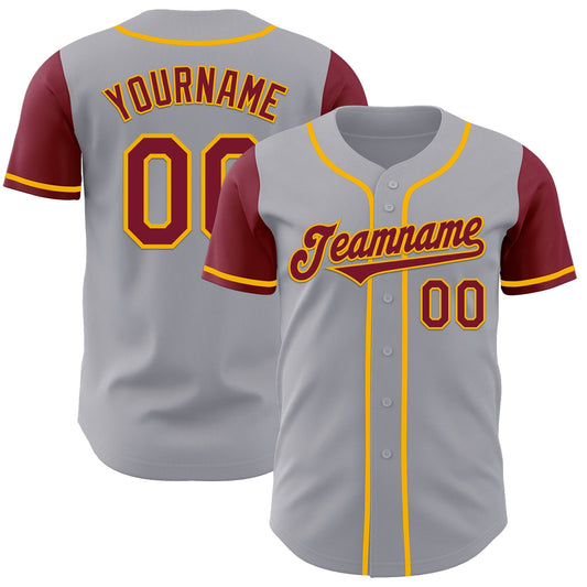 Custom Gray Crimson-Gold Authentic Two Tone Baseball Jersey - Sky-Custom