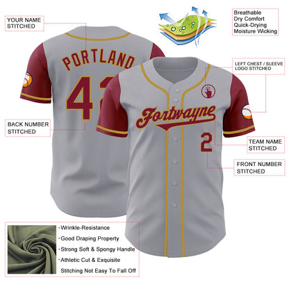 Custom Gray Crimson-Old Gold Authentic Two Tone Baseball Jersey - Sky-Custom