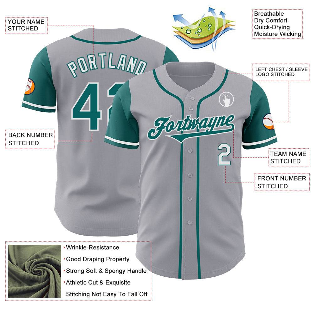 Custom Gray Teal-White Authentic Two Tone Baseball Jersey - Sky-Custom