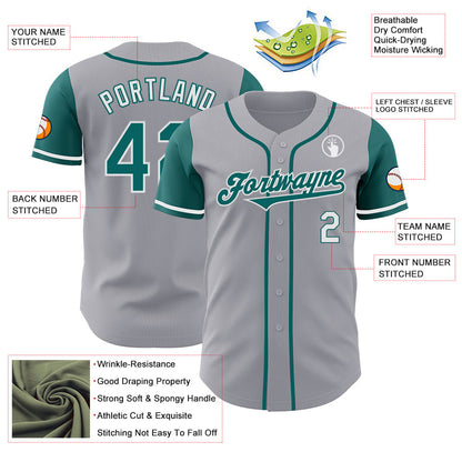 Custom Gray Teal-White Authentic Two Tone Baseball Jersey - Sky-Custom