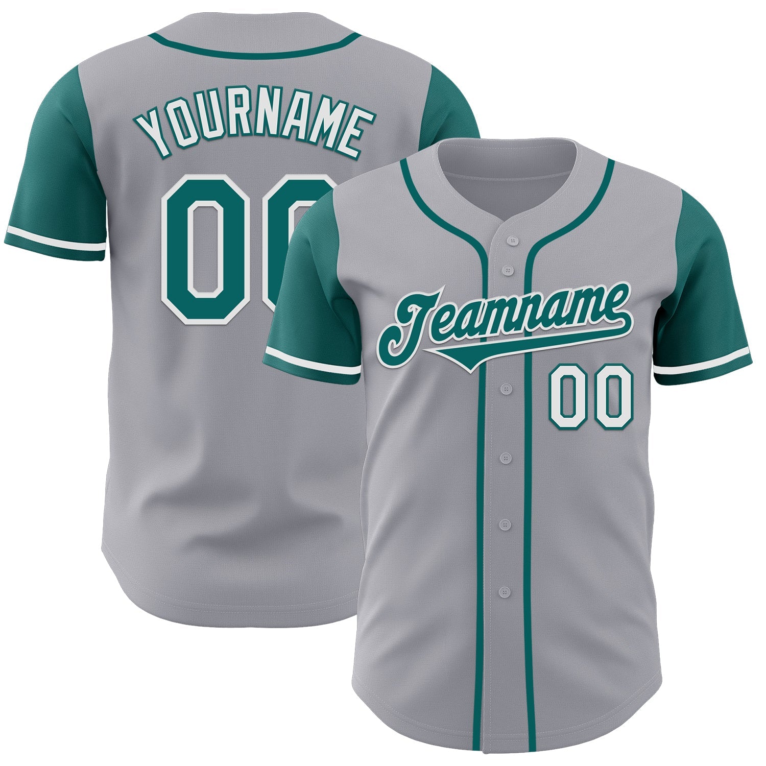 Custom Gray Teal-White Authentic Two Tone Baseball Jersey - Sky-Custom