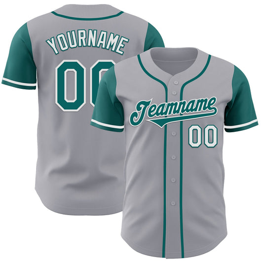 Custom Gray Teal-White Authentic Two Tone Baseball Jersey - Sky-Custom