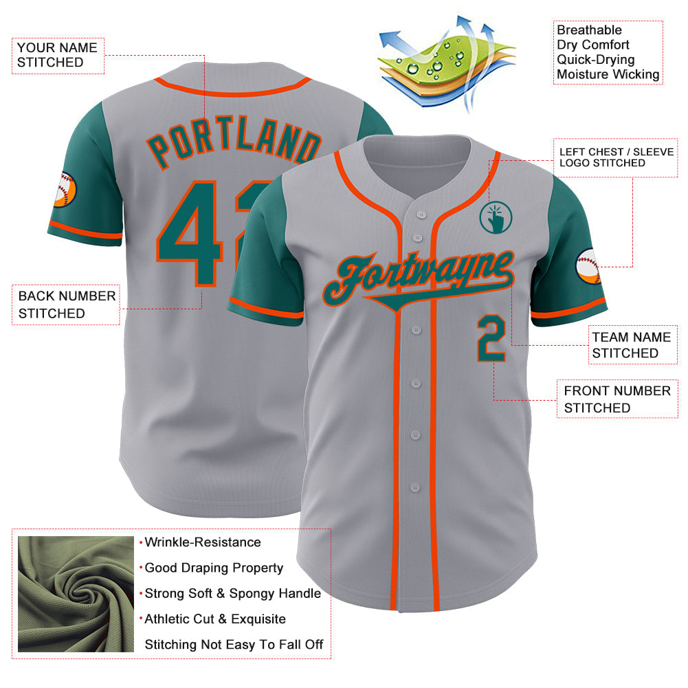 Custom Gray Teal-Orange Authentic Two Tone Baseball Jersey - Sky-Custom