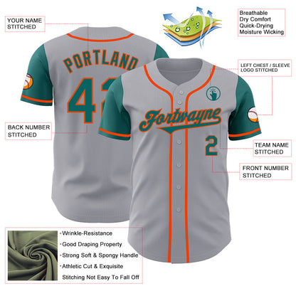 Custom Gray Teal-Orange Authentic Two Tone Baseball Jersey - Sky-Custom