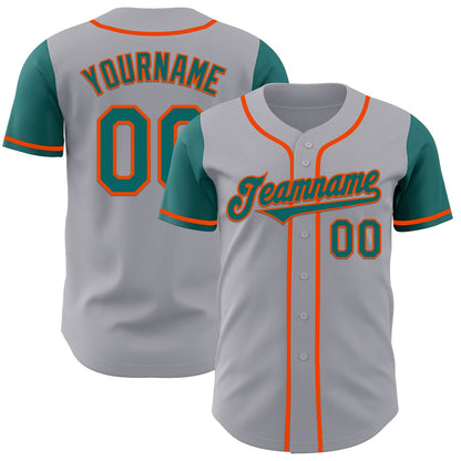 Custom Gray Teal-Orange Authentic Two Tone Baseball Jersey - Sky-Custom