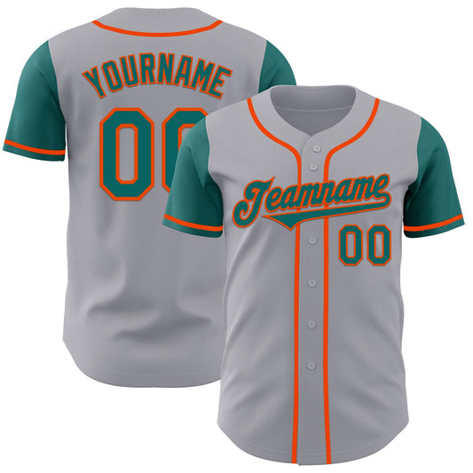 Custom Gray Teal-Orange Authentic Two Tone Baseball Jersey - Sky-Custom