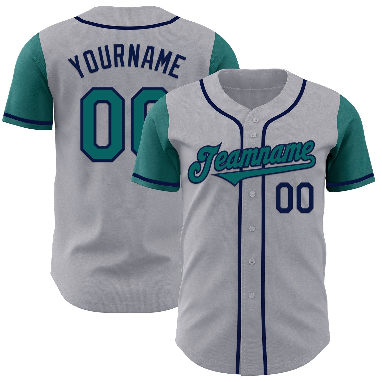 Custom Gray Teal-Navy Authentic Two Tone Baseball Jersey - Sky-Custom