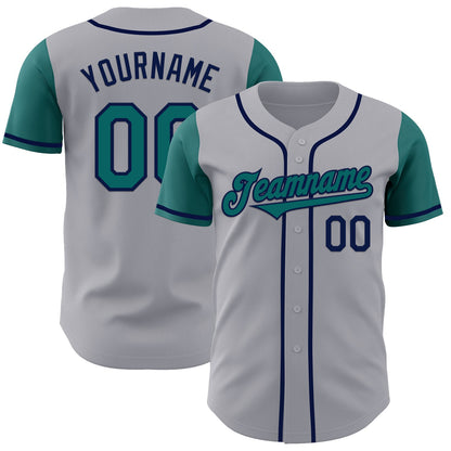 Custom Gray Teal-Navy Authentic Two Tone Baseball Jersey - Sky-Custom