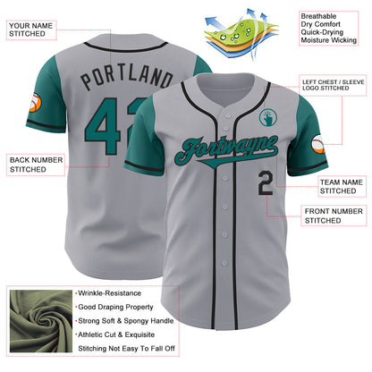 Custom Gray Teal-Black Authentic Two Tone Baseball Jersey - Sky-Custom