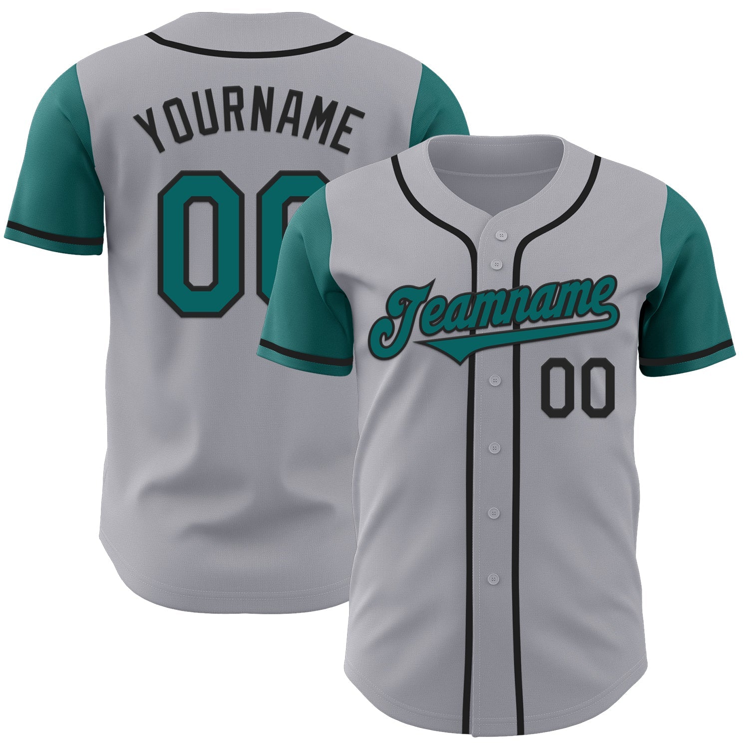 Custom Gray Teal-Black Authentic Two Tone Baseball Jersey - Sky-Custom