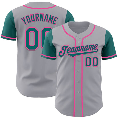 Custom Gray Teal-Pink Authentic Two Tone Baseball Jersey - Sky-Custom