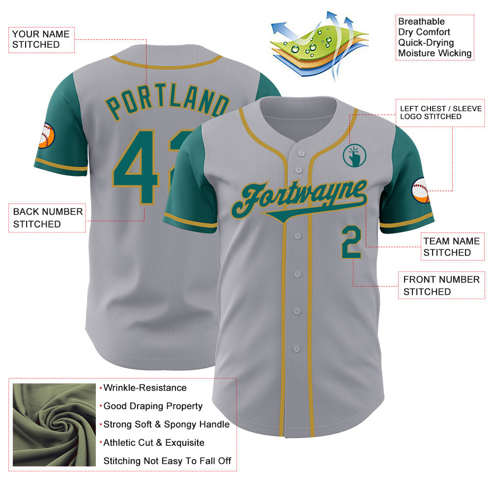 Custom Gray Teal-Old Gold Authentic Two Tone Baseball Jersey - Sky-Custom