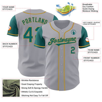 Custom Gray Teal-Old Gold Authentic Two Tone Baseball Jersey - Sky-Custom