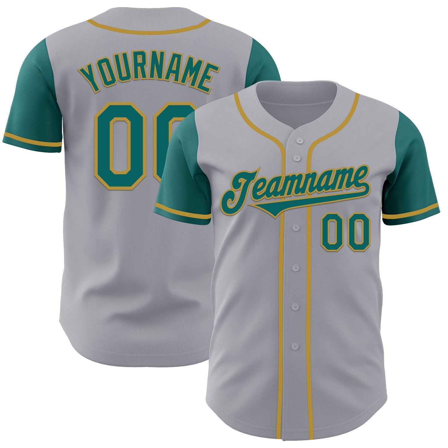 Custom Gray Teal-Old Gold Authentic Two Tone Baseball Jersey - Sky-Custom