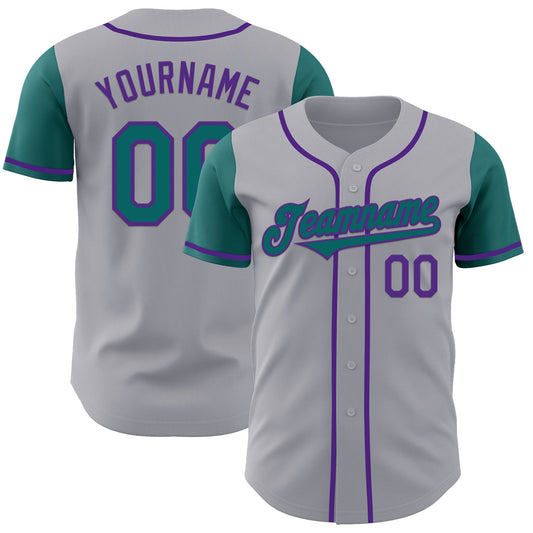 Custom Gray Teal-Purple Authentic Two Tone Baseball Jersey - Sky-Custom