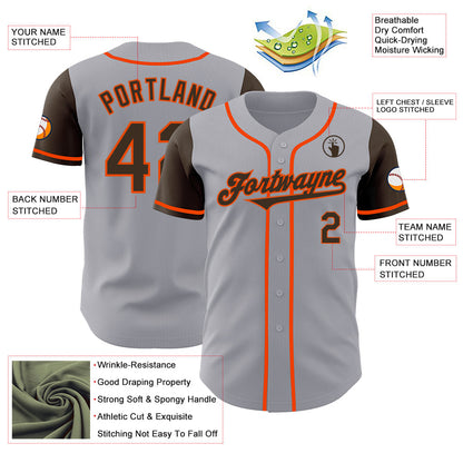 Custom Gray Brown-Orange Authentic Two Tone Baseball Jersey - Sky-Custom