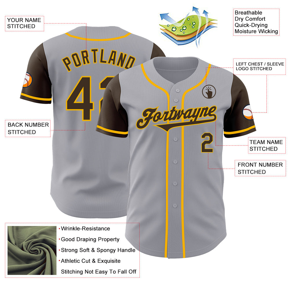Custom Gray Brown-Gold Authentic Two Tone Baseball Jersey - Sky-Custom