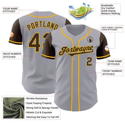Custom Gray Brown-Gold Authentic Two Tone Baseball Jersey - Sky-Custom