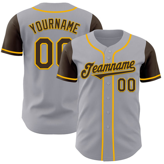 Custom Gray Brown-Gold Authentic Two Tone Baseball Jersey - Sky-Custom