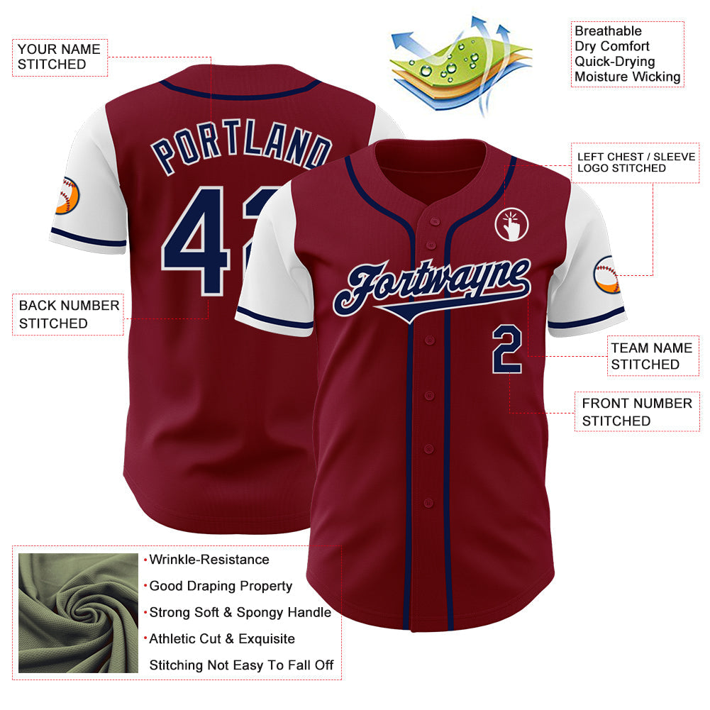Custom Crimson Navy-White Authentic Two Tone Baseball Jersey - Sky-Custom
