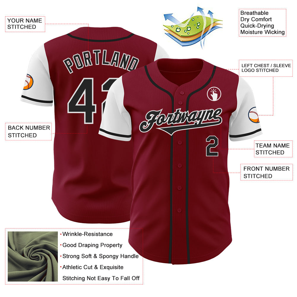 Custom Crimson Black-White Authentic Two Tone Baseball Jersey - Sky-Custom