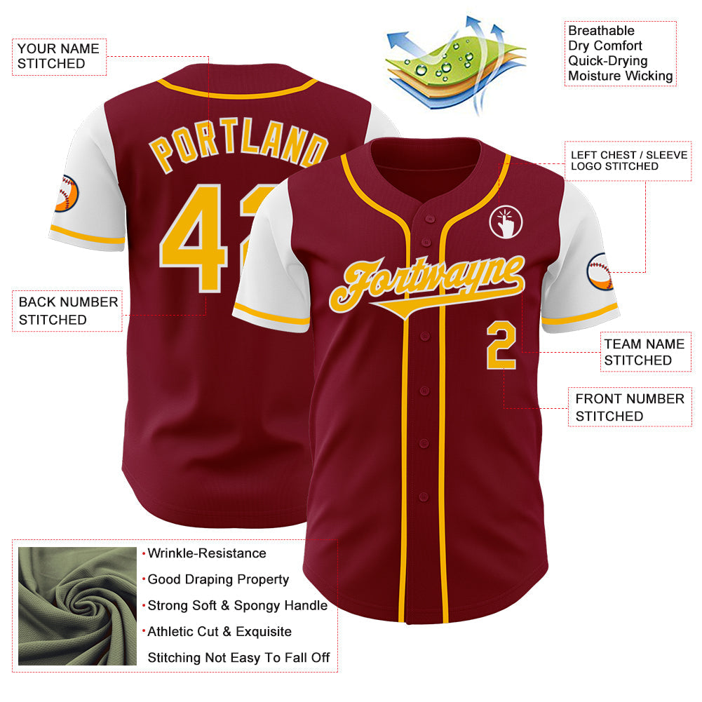 Custom Crimson Gold-White Authentic Two Tone Baseball Jersey - Sky-Custom
