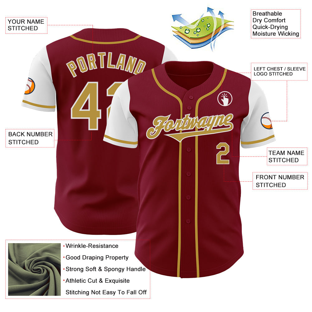 Custom Crimson Old Gold-White Authentic Two Tone Baseball Jersey - Sky-Custom