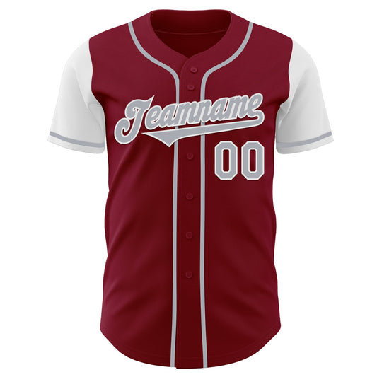Custom Crimson Gray-White Authentic Two Tone Baseball Jersey - Sky-Custom