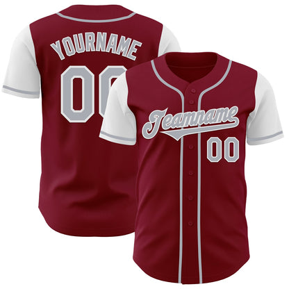 Custom Crimson Gray-White Authentic Two Tone Baseball Jersey - Sky-Custom