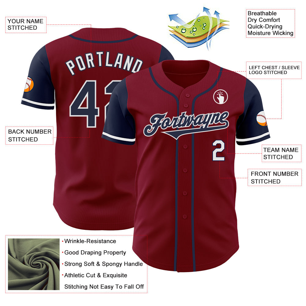 Custom Crimson Navy-White Authentic Two Tone Baseball Jersey - Sky-Custom