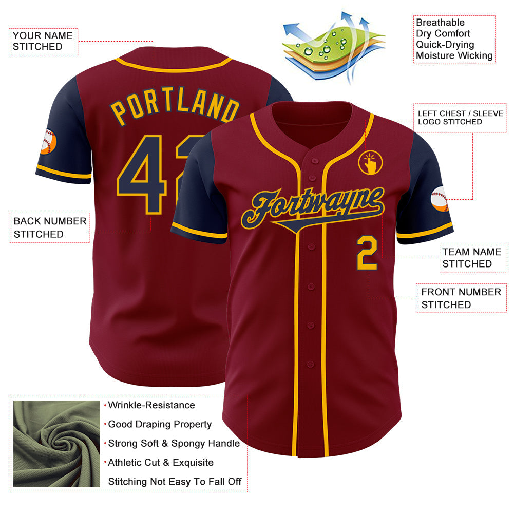 Custom Crimson Navy-Gold Authentic Two Tone Baseball Jersey - Sky-Custom