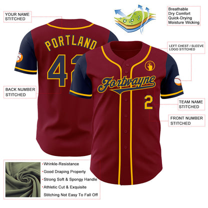 Custom Crimson Navy-Gold Authentic Two Tone Baseball Jersey - Sky-Custom