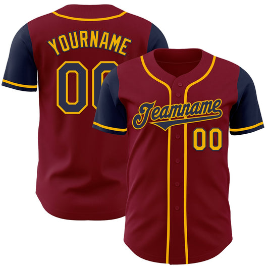 Custom Crimson Navy-Gold Authentic Two Tone Baseball Jersey - Sky-Custom
