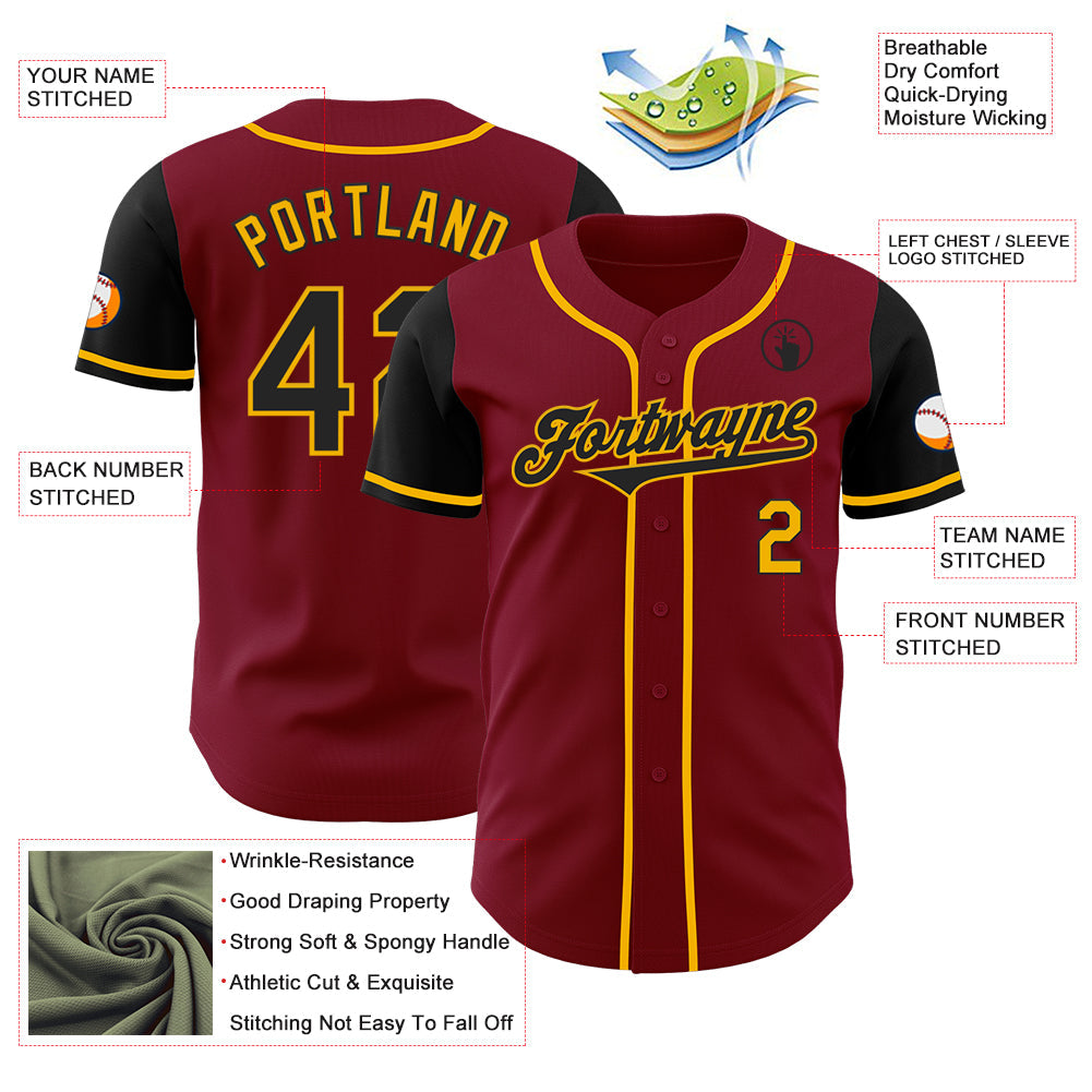 Custom Crimson Black-Gold Authentic Two Tone Baseball Jersey - Sky-Custom