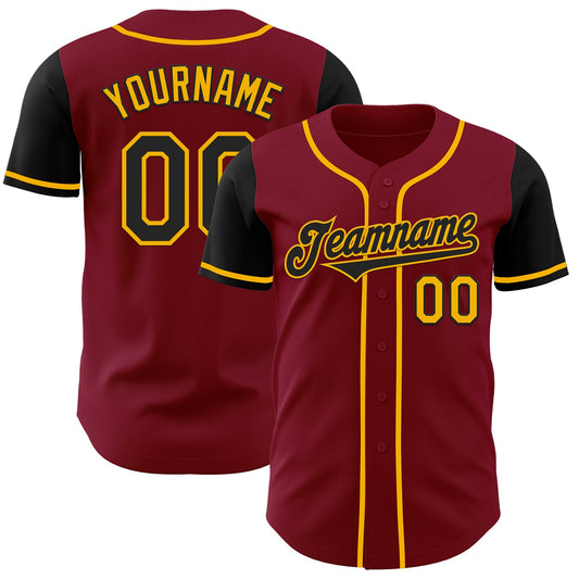 Custom Crimson Black-Gold Authentic Two Tone Baseball Jersey - Sky-Custom