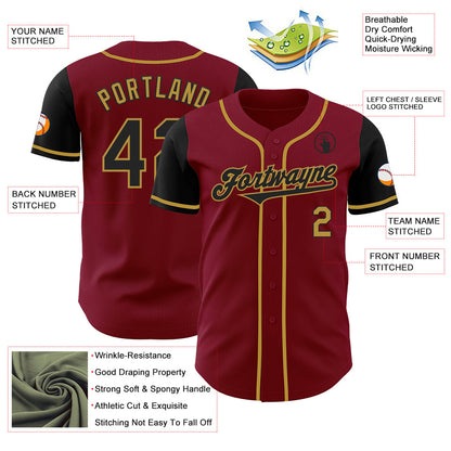Custom Crimson Black-Old Gold Authentic Two Tone Baseball Jersey - Sky-Custom