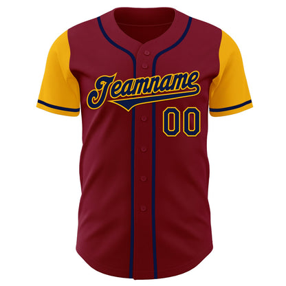 Custom Crimson Navy-Gold Authentic Two Tone Baseball Jersey - Sky-Custom