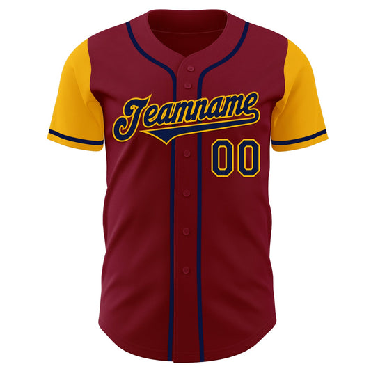 Custom Crimson Navy-Gold Authentic Two Tone Baseball Jersey - Sky-Custom