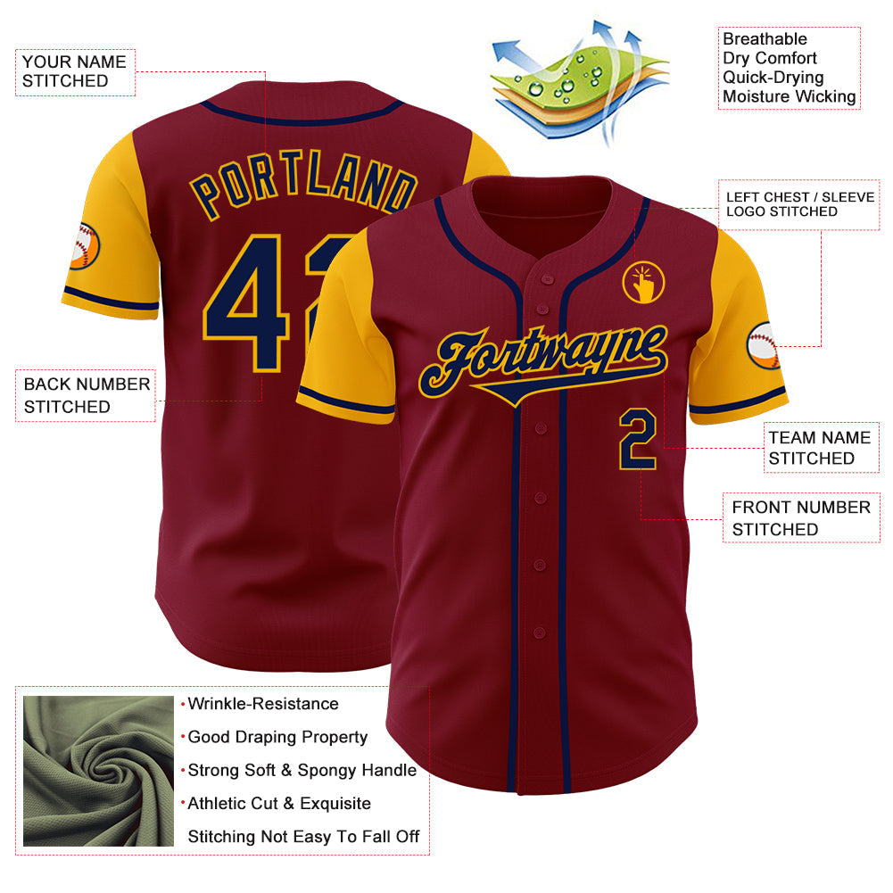 Custom Crimson Navy-Gold Authentic Two Tone Baseball Jersey - Sky-Custom
