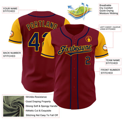 Custom Crimson Navy-Gold Authentic Two Tone Baseball Jersey - Sky-Custom