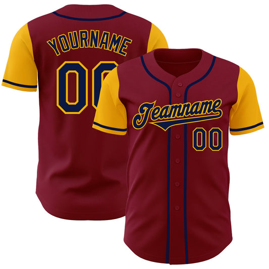Custom Crimson Navy-Gold Authentic Two Tone Baseball Jersey - Sky-Custom