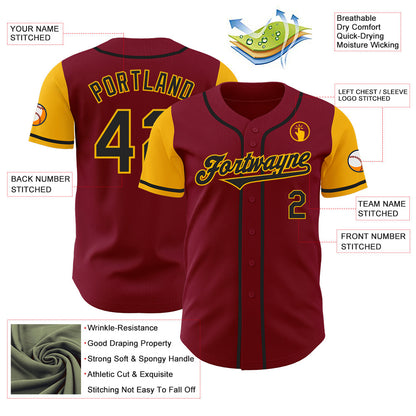 Custom Crimson Black-Gold Authentic Two Tone Baseball Jersey - Sky-Custom