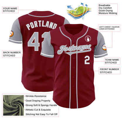 Custom Crimson Gray-White Authentic Two Tone Baseball Jersey - Sky-Custom
