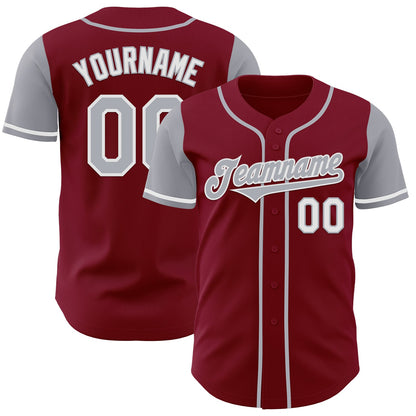 Custom Crimson Gray-White Authentic Two Tone Baseball Jersey - Sky-Custom