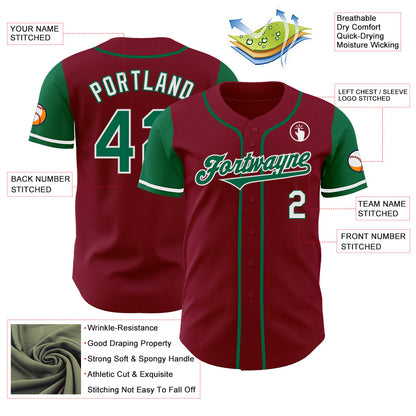 Custom Crimson Kelly Green-White Authentic Two Tone Baseball Jersey - Sky-Custom
