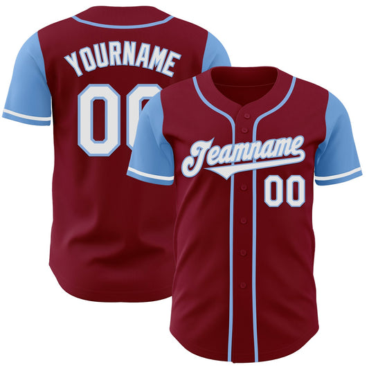 Custom Crimson White-Light Blue Authentic Two Tone Baseball Jersey - Sky-Custom