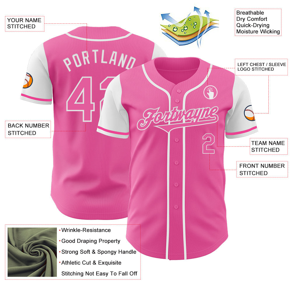 Custom Pink White Authentic Two Tone Baseball Jersey - Sky-Custom