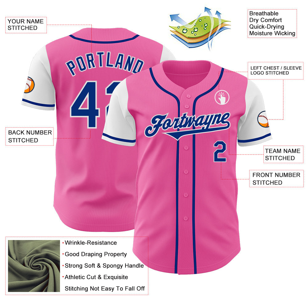 Custom Pink Royal-White Authentic Two Tone Baseball Jersey - Sky-Custom